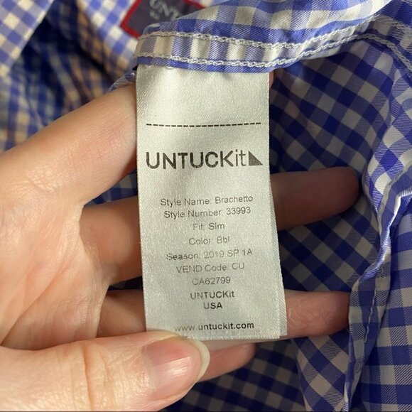 Untuckit Blue White Check Brachetto Button Down Shirt - Picture 6 of 6